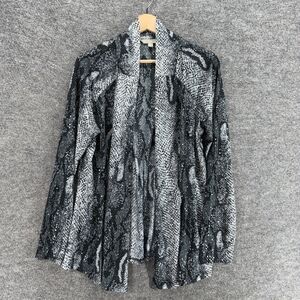 Complements Top Women L Large Gray Animal Print Open Front Long Sleeve Casual